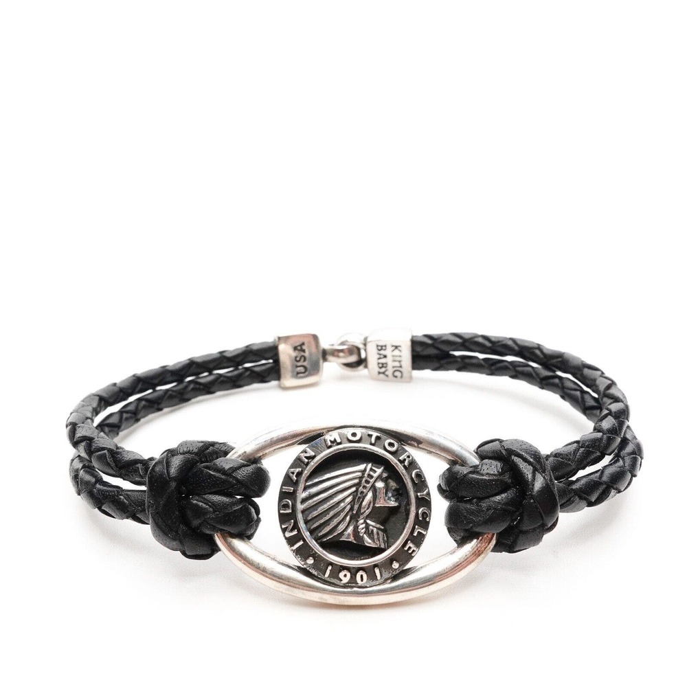King Baby Studio Double Breaded Bracelet With Indian Icon Hook Clasp Silver .925